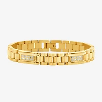 Mens 14K Gold Over Stainless Steel Solid 8 / Inch Link Bracelet