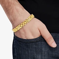 Mens 14K Gold Over Stainless Steel Solid 8 / Inch Link Bracelet