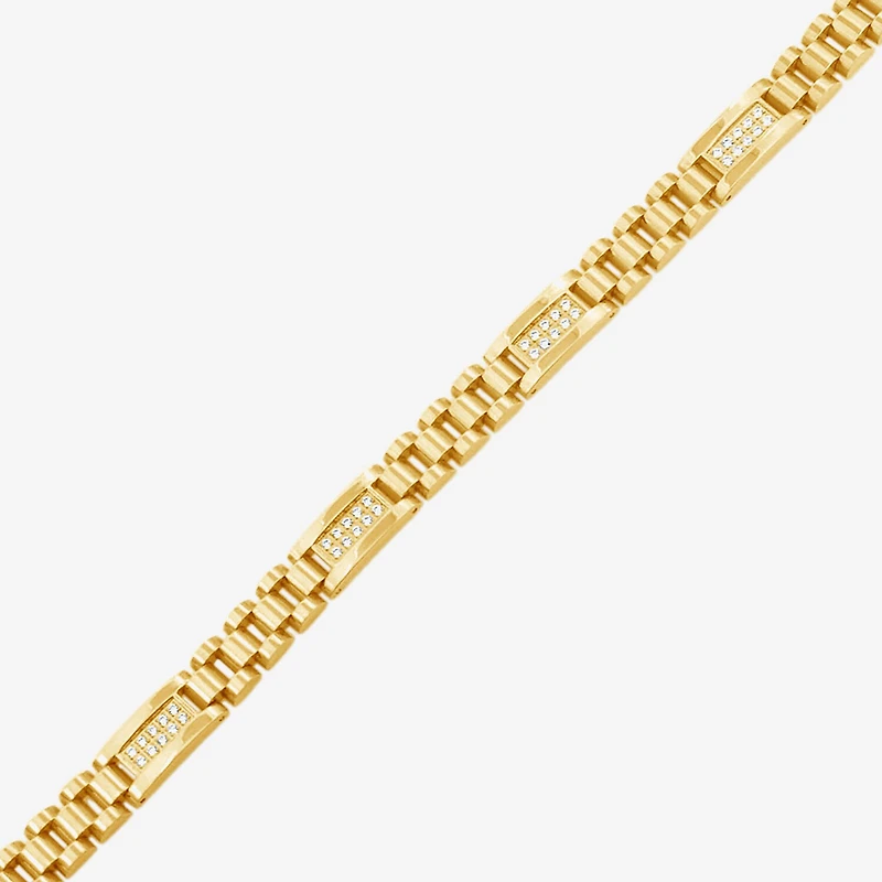 Mens 14K Gold Over Stainless Steel Solid 8 / Inch Link Bracelet