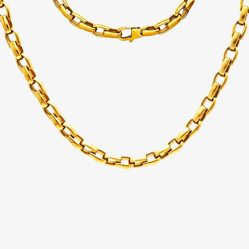 Mens 14K Gold Over Stainless Steel 24 Inch Link Chain Necklace