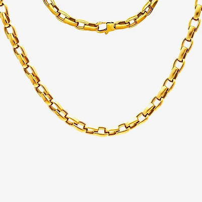 Mens 14K Gold Over Stainless Steel 24 Inch Link Chain Necklace