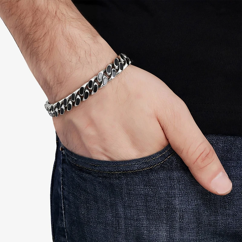 Mens Stainless Steel 8 1/2 Inch Solid Chain Bracelet