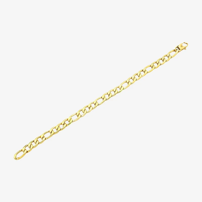 Mens 14K Gold Over Stainless Steel 8 1/2 Inch Solid Link Chain Bracelet