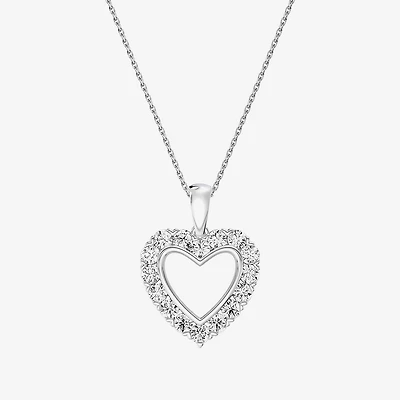 (G / Si1-Si2) Womens 1 CT. T.W. Lab Grown White Diamond Sterling Silver Heart 18 Inch Pendant Necklace
