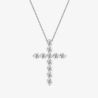(G / Si1-Si2) Womens 1 CT. T.W. Lab Grown White Diamond Sterling Silver Cross 18 Inch Pendant Necklace