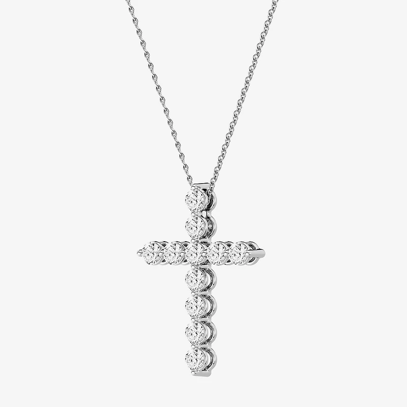 (G / Si1-Si2) Womens 1 CT. T.W. Lab Grown White Diamond Sterling Silver Cross 18 Inch Pendant Necklace