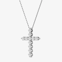 (G / Si1-Si2) Womens 1 CT. T.W. Lab Grown White Diamond Sterling Silver Cross 18 Inch Pendant Necklace