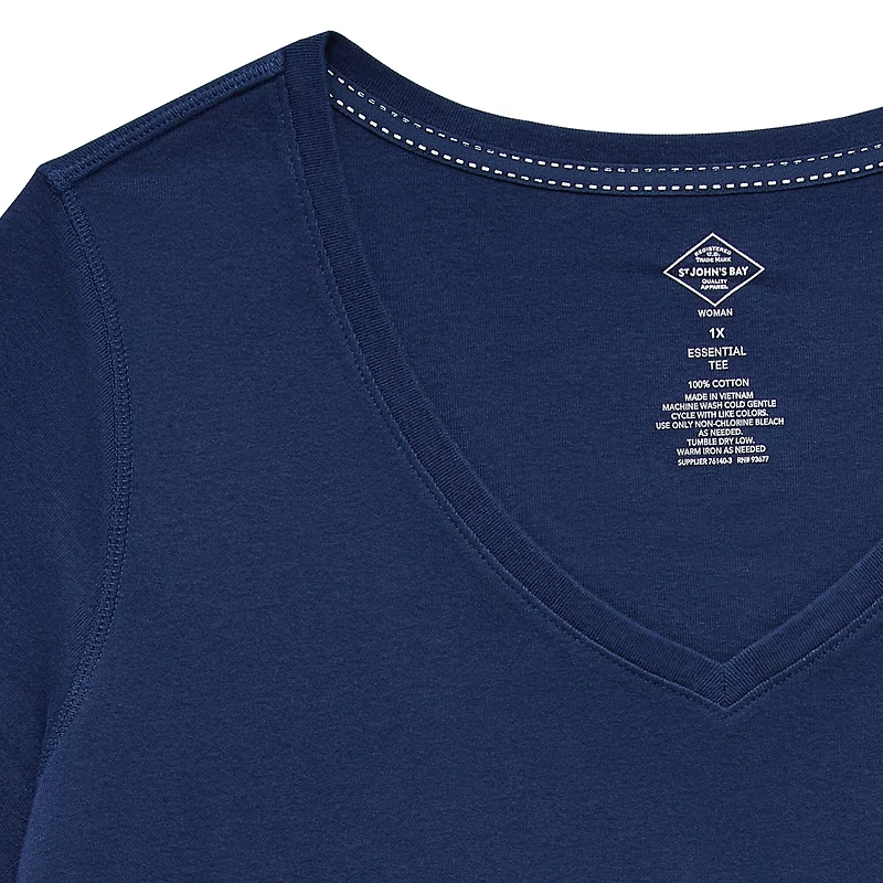 St. John's Bay Womens Plus Easy-on + Easy-off V Neck 3/4 Sleeve Adaptive T-Shirt