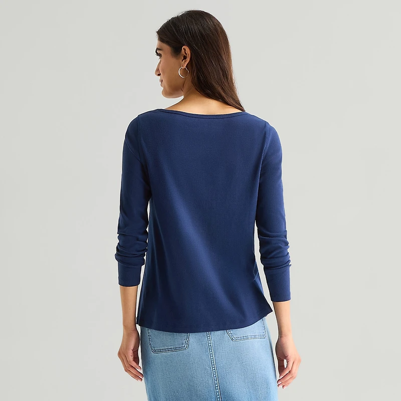 St. John's Bay Womens Easy-on + Easy-off Crew Neck Long Sleeve Adaptive T-Shirt