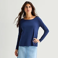 St. John's Bay Womens Easy-on + Easy-off Crew Neck Long Sleeve Adaptive T-Shirt