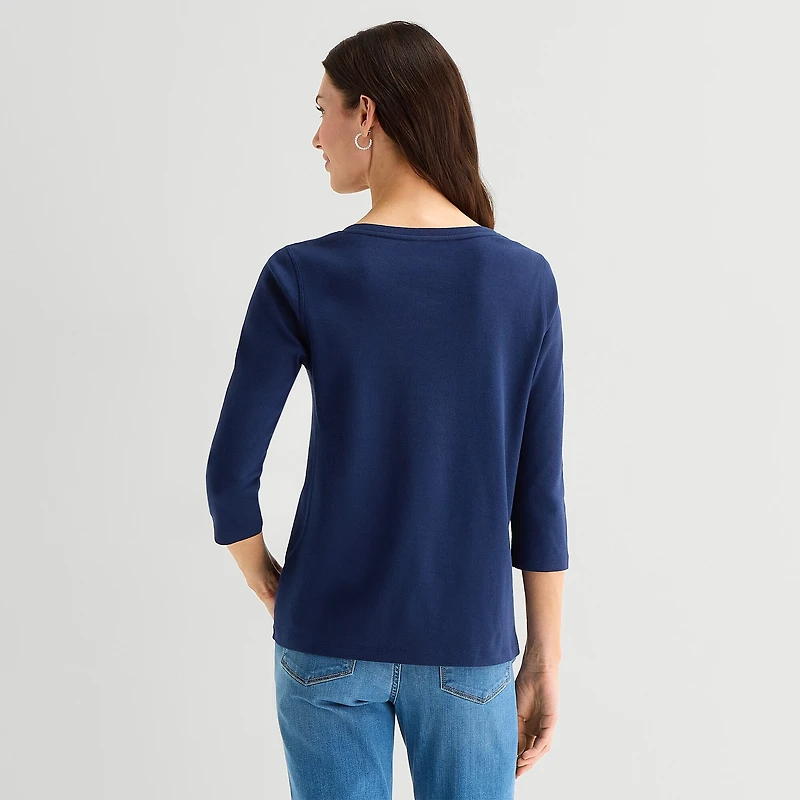St. John's Bay Womens Easy-on + Easy-off V Neck 3/4 Sleeve Adaptive T-Shirt