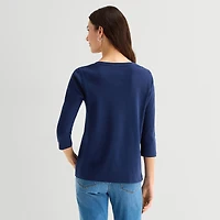 St. John's Bay Womens Easy-on + Easy-off V Neck 3/4 Sleeve Adaptive T-Shirt
