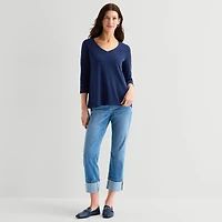 St. John's Bay Womens Easy-on + Easy-off V Neck 3/4 Sleeve Adaptive T-Shirt