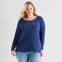 St. John's Bay Womens Plus Easy-on + Easy-off Crew Neck Long Sleeve Adaptive T-Shirt