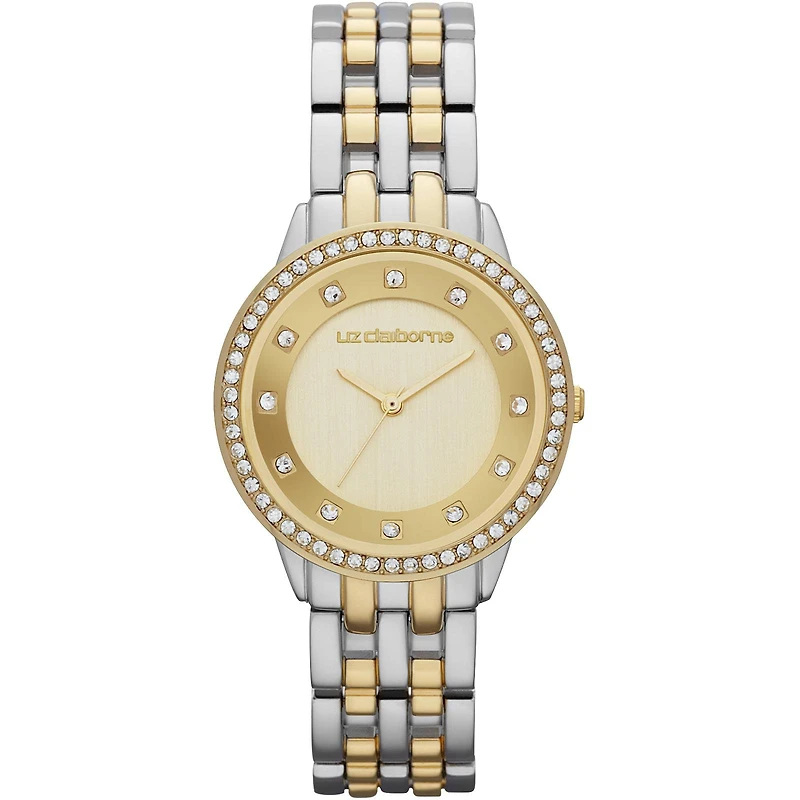 Liz Claiborne® Womens Two-Tone Crystal-Accent Bracelet Watch