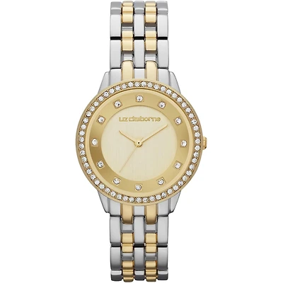 Liz Claiborne® Womens Two-Tone Crystal-Accent Bracelet Watch