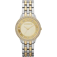 Liz Claiborne® Womens Two-Tone Crystal-Accent Bracelet Watch