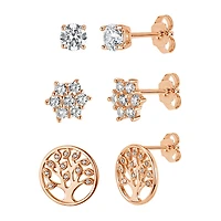 Womens 1 3/4 CT. T.W. Cubic Zirconia 18K Rose Gold Over Silver Sterling Silver 3 Pair Earring Set
