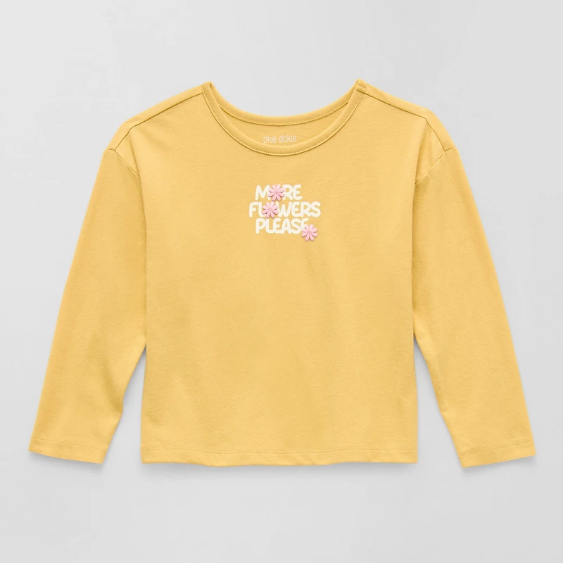 Okie Dokie Toddler & Little Girls Round Neck Long Sleeve Regular Fit Graphic T-Shirt
