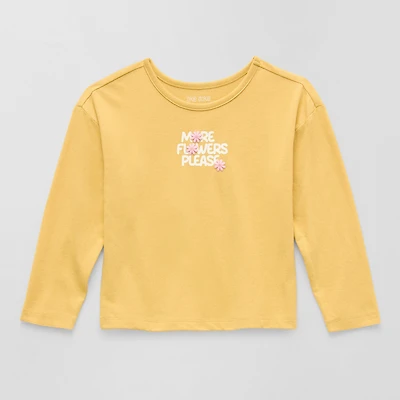 Okie Dokie Toddler & Little Girls Round Neck Long Sleeve Regular Fit Graphic T-Shirt