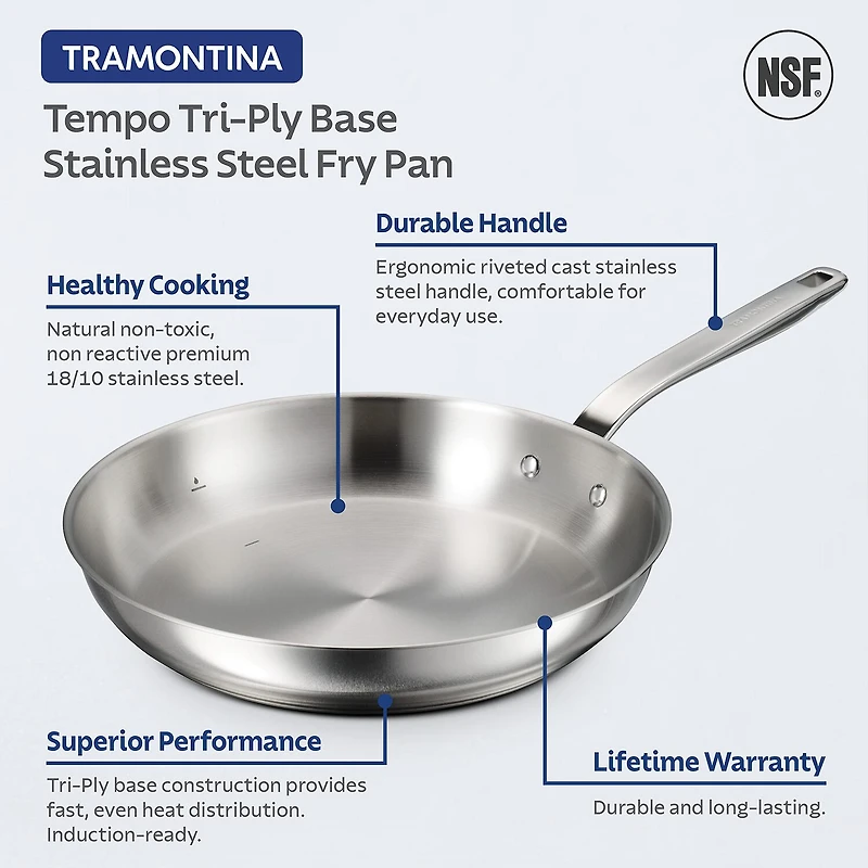 Tramontina Tempo Tri-Ply Stainless Steel 12" Frying Pan