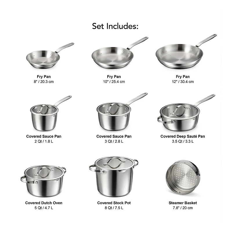 Tramontina Tempo Tri-Ply Stainless Steel 14-pc. Cookware Set