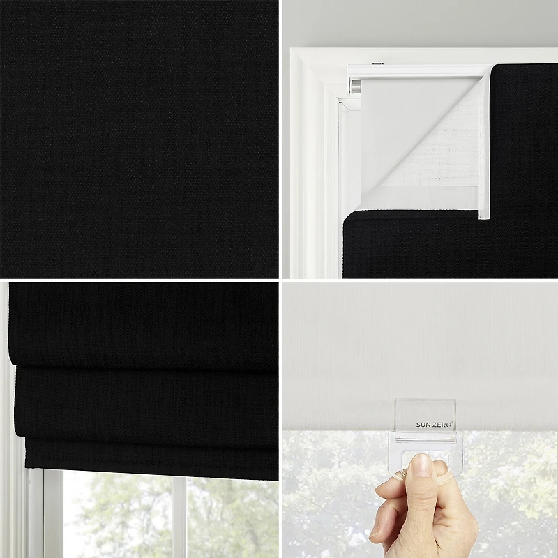 Sun Zero Pryer Energy Saving Cordless 100% Blackout Roman Shade
