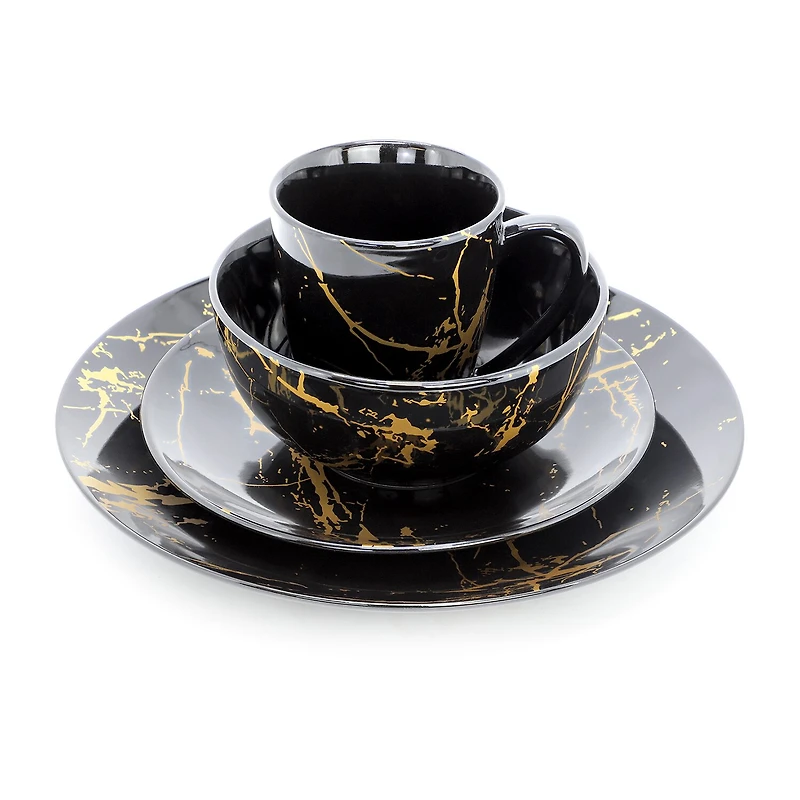 Elama Fine Marble Black 16-pc. Ceramic Dinnerware Set