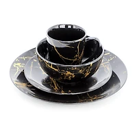 Elama Fine Marble Black 16-pc. Ceramic Dinnerware Set