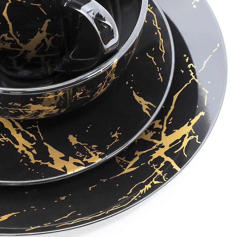 Elama Fine Marble Black 16-pc. Ceramic Dinnerware Set