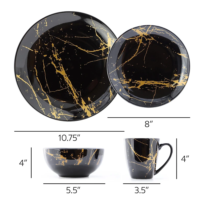 Elama Fine Marble Black 16-pc. Ceramic Dinnerware Set