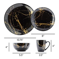 Elama Fine Marble Black 16-pc. Ceramic Dinnerware Set