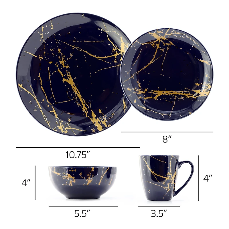 Elama Fine Marble 16 Pc Dark Blue 16-pc. Ceramic Dinnerware Set