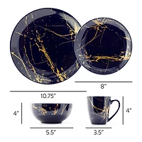 Elama Fine Marble 16 Pc Dark Blue 16-pc. Ceramic Dinnerware Set