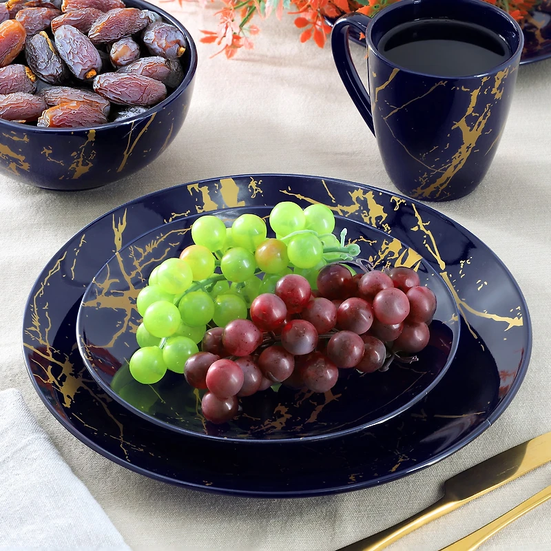 Elama Fine Marble 16 Pc Dark Blue 16-pc. Ceramic Dinnerware Set