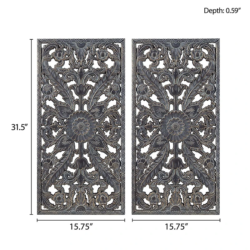 Madison Park Botanical Distressed Carved Wood 2-pc. Wall Art Set
