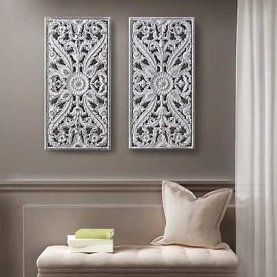 Madison Park Botanical Distressed Carved Wood 2-pc. Wall Art Set