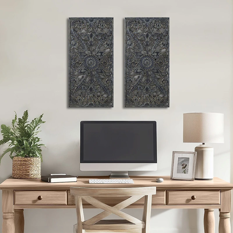 Madison Park Botanical Distressed Carved Wood 2-pc. Wall Art Set