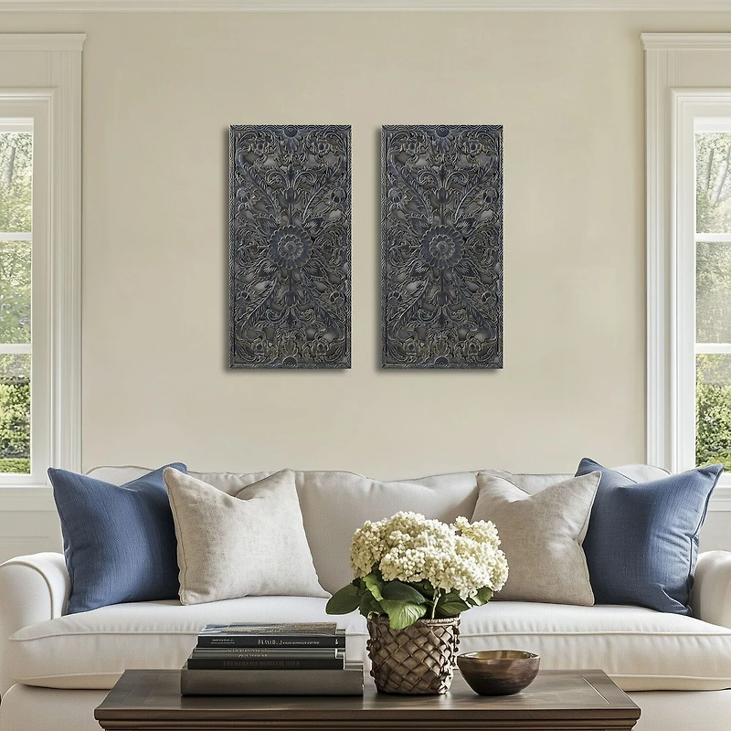 Madison Park Botanical Distressed Carved Wood 2-pc. Wall Art Set