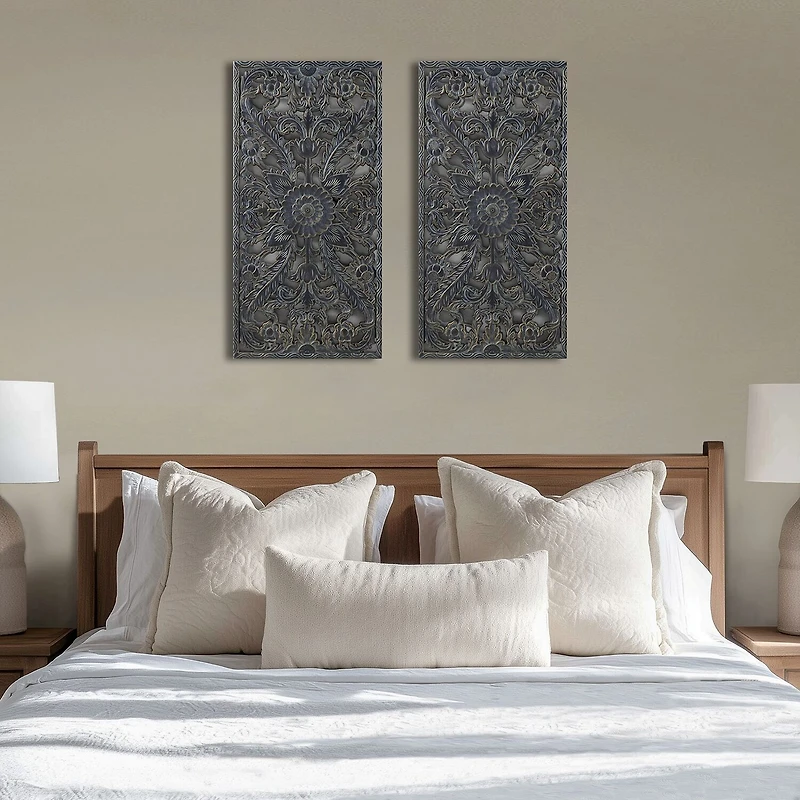 Madison Park Botanical Distressed Carved Wood 2-pc. Wall Art Set