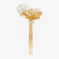 Womens 6-6.5MM White Cultured Freshwater Pearl 14K Gold Over Silver Flower Cocktail Ring