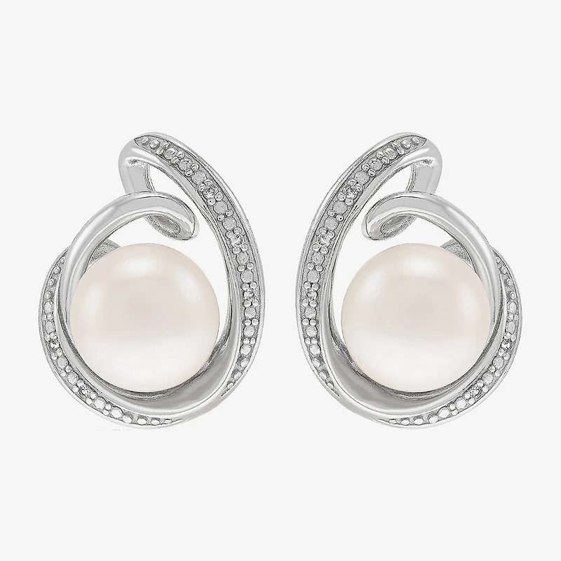 White Cultured Freshwater Pearl Sterling Silver 16mm Round Stud Earrings