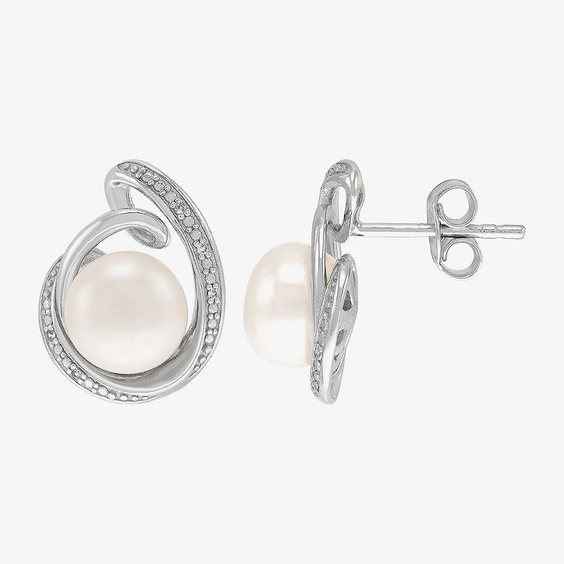 White Cultured Freshwater Pearl Sterling Silver 16mm Round Stud Earrings
