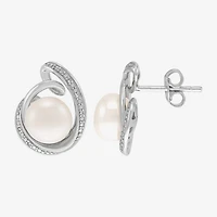 White Cultured Freshwater Pearl Sterling Silver 16mm Round Stud Earrings