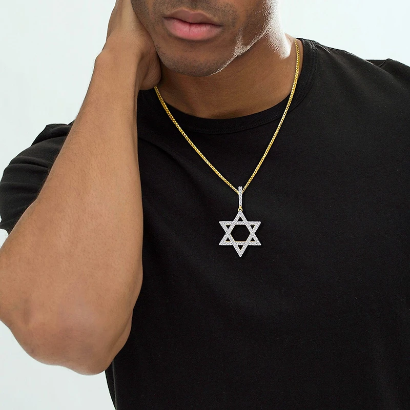 Star Of David (J / I3) Mens 3/4 CT. T.W. Natural White Diamond 10K Gold Star Pendant