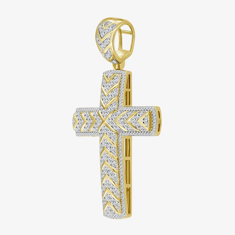 Cross (J / I3) Mens 1 1/2 CT. T.W. Natural White Diamond 10K Gold Cross Pendant