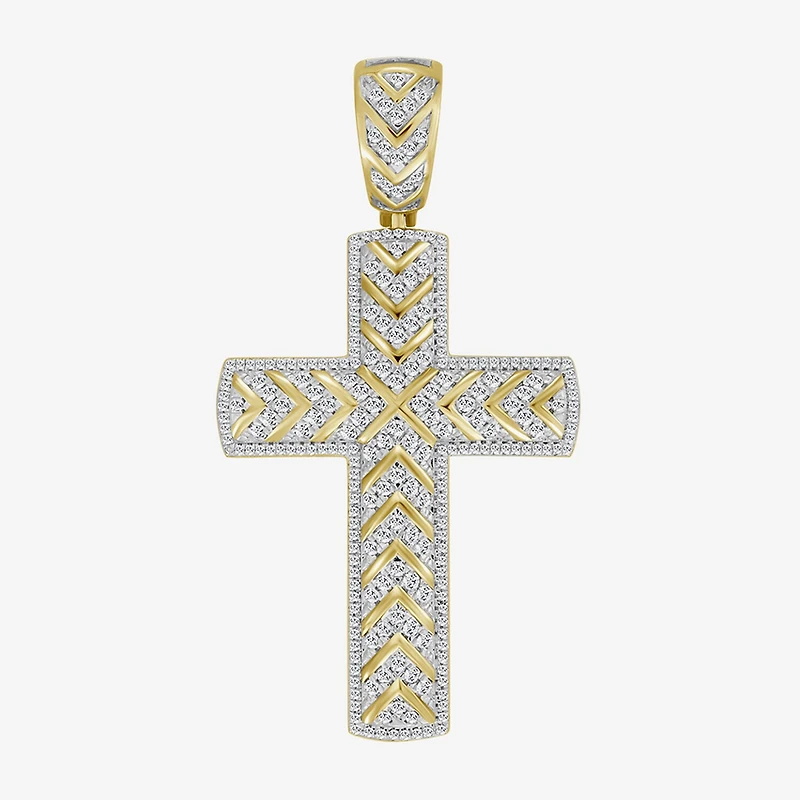 Cross (J / I3) Mens 1 1/2 CT. T.W. Natural White Diamond 10K Gold Cross Pendant