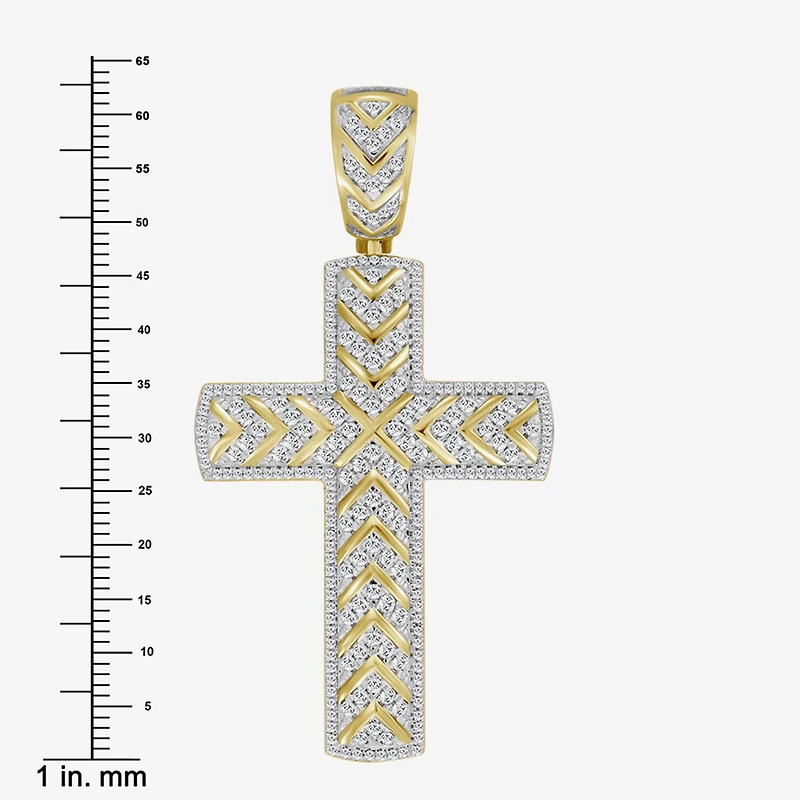 Cross (J / I3) Mens 1 1/2 CT. T.W. Natural White Diamond 10K Gold Cross Pendant