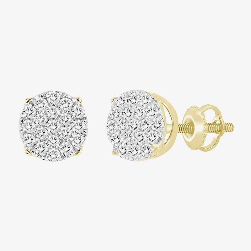 (J / I3) 3/4 CT. T.W. Natural White Diamond 10K Gold 8.7mm Oval Stud Earrings