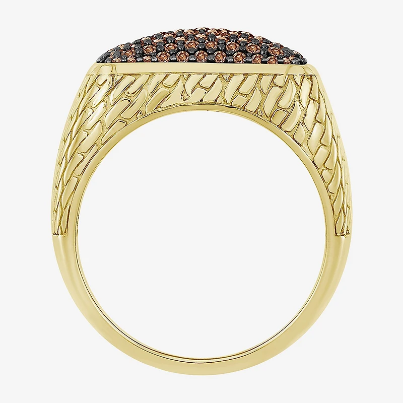 (Brown / I3) Mens 1 CT. T.W. Natural Champagne Diamond 10K Gold Cushion Cocktail Ring